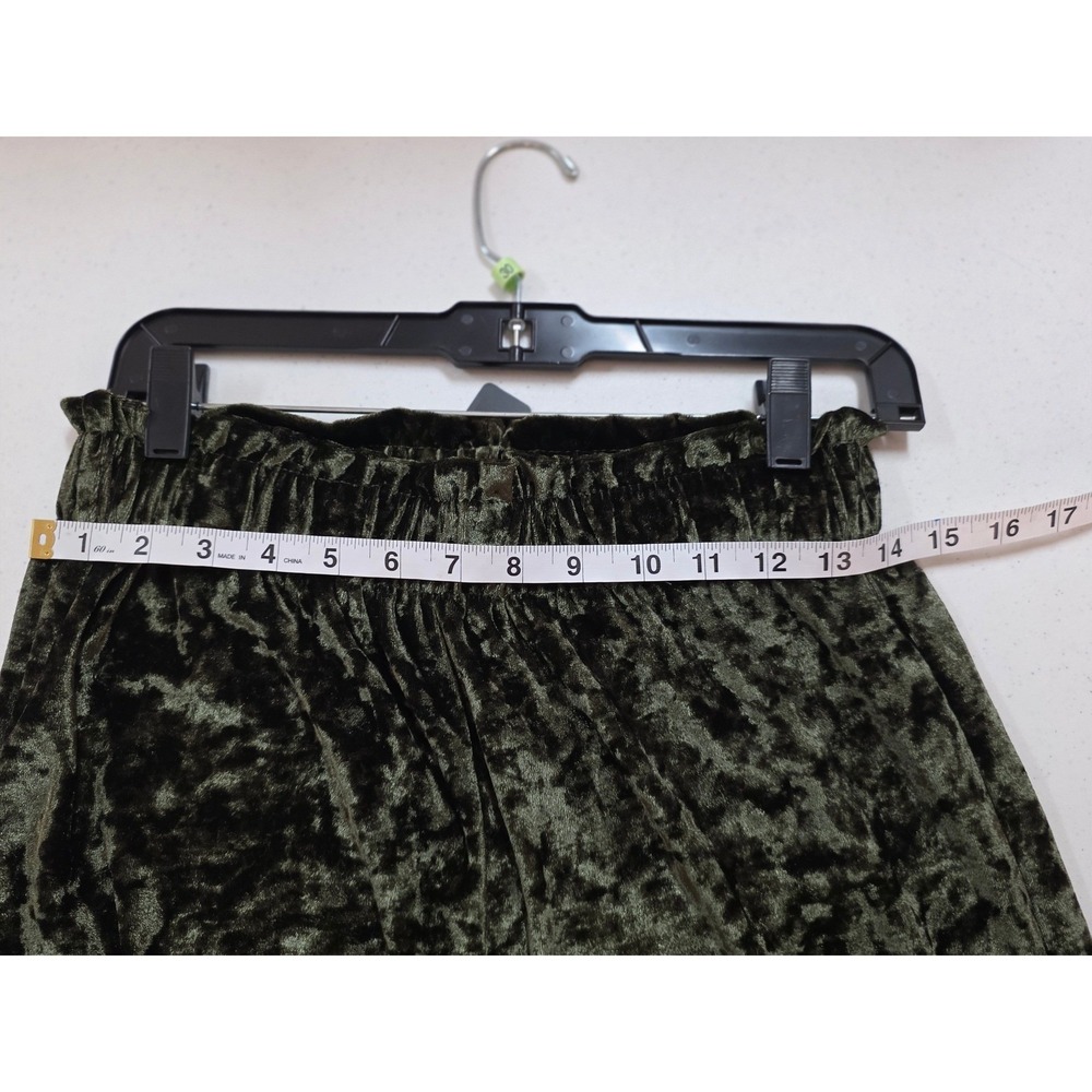 NEW C-Mode‎ Women Olive Green Crushed Velvet Wide Leg High Waist Retro Pants - Picture 7 of 8
